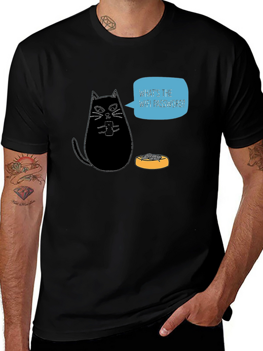 Funny Cat Wants WiFi Password Black T-Shirt
