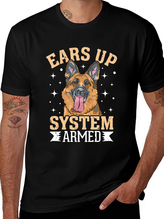 Ears Up System Armed Dog Graphic T-Shirt