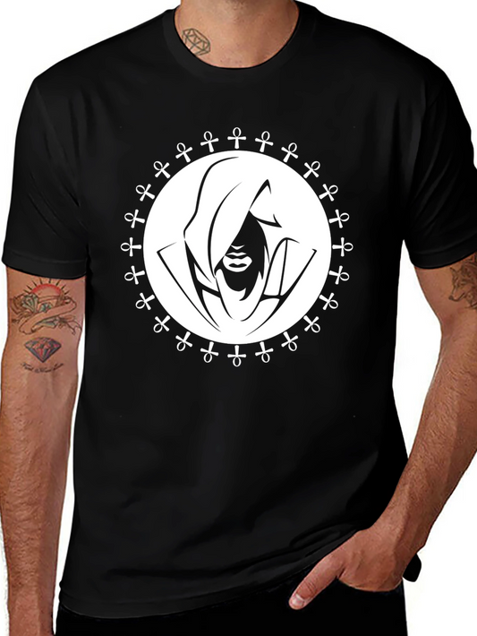 Ankh Symbol Hooded Figure Graphic T-Shirt