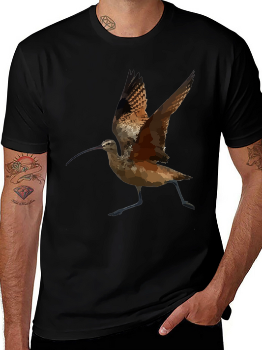 Black T-Shirt with Curlew Bird Graphic
