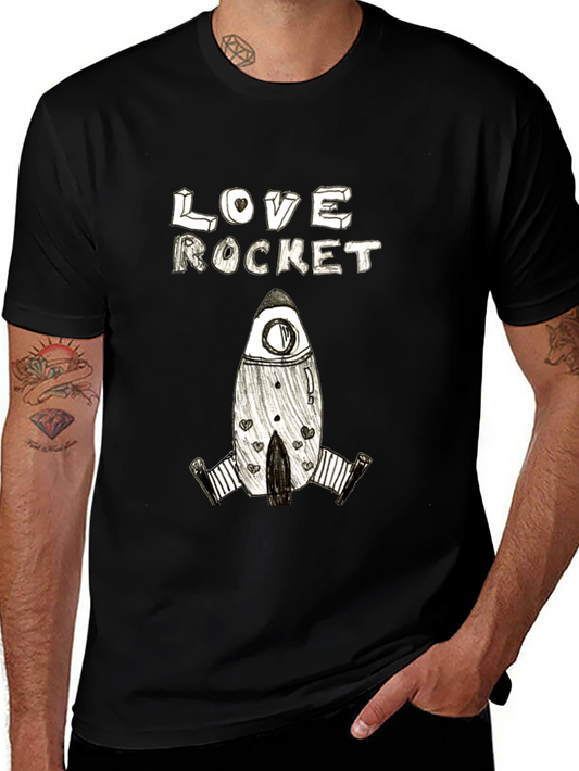 Love Rocket Graphic Tee - Black Cotton Blend