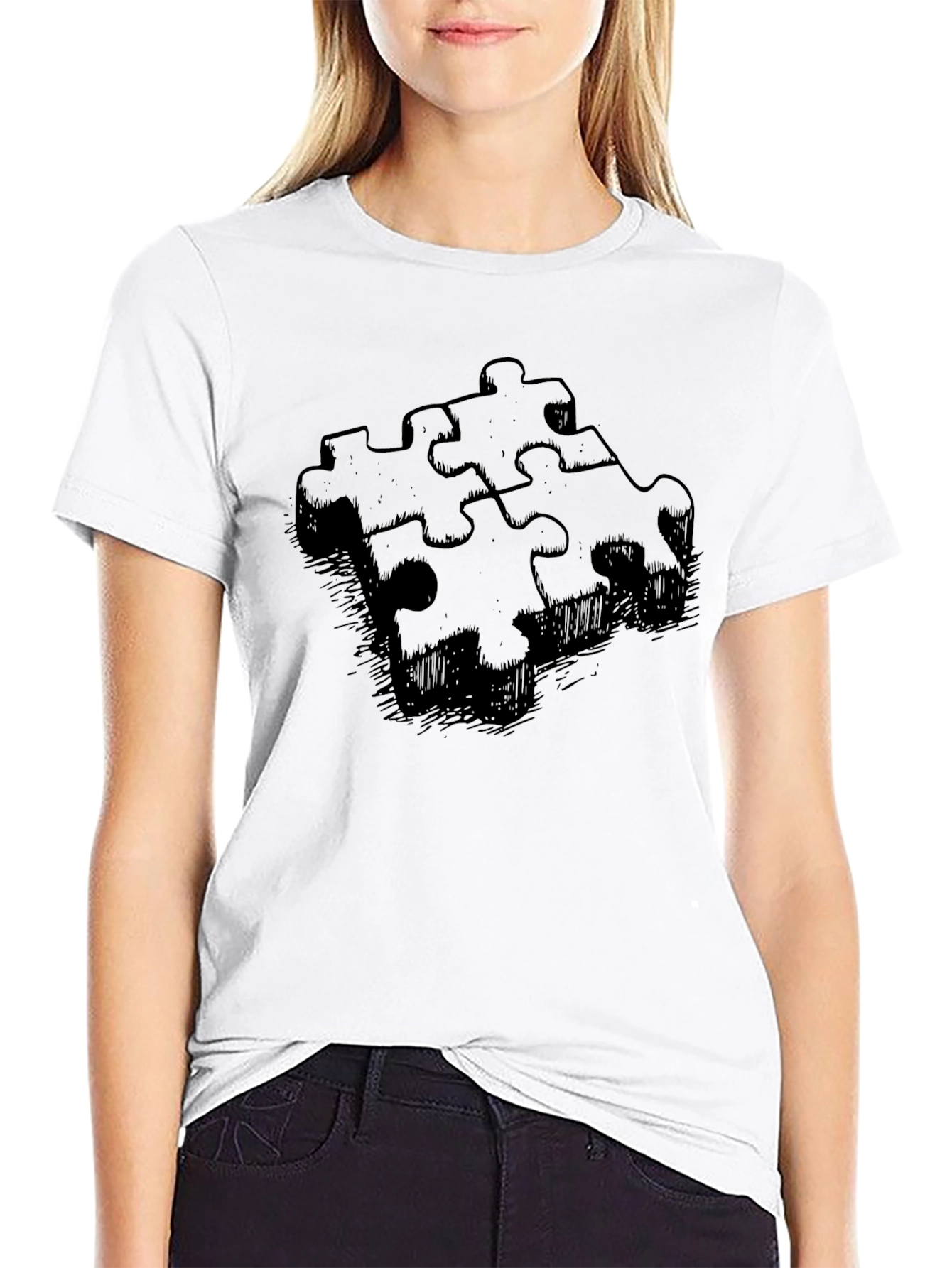 Puzzle Piece Graphic T-Shirt - Black Cotton Tee