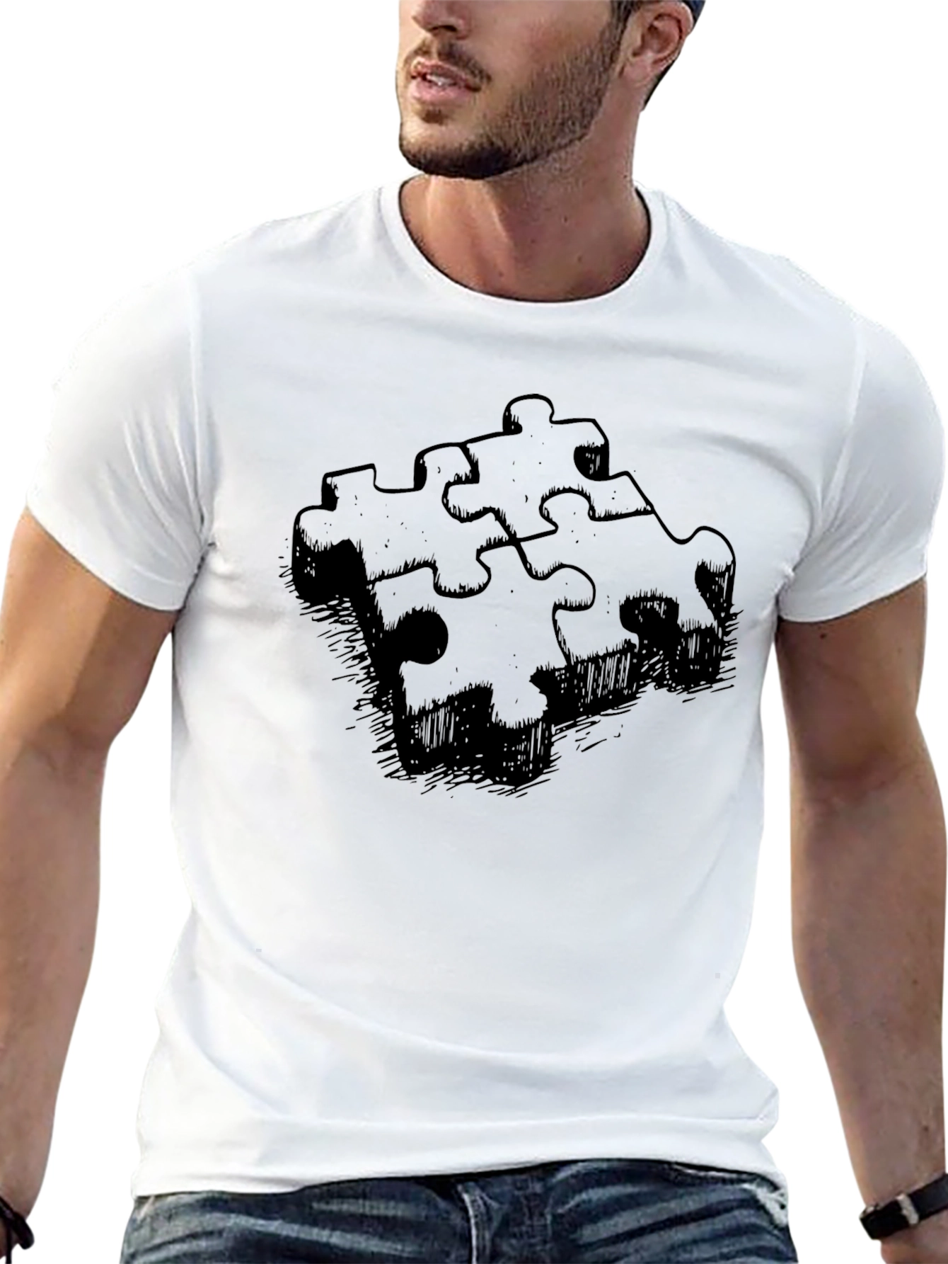 Puzzle Piece Graphic T-Shirt - Black Cotton Tee