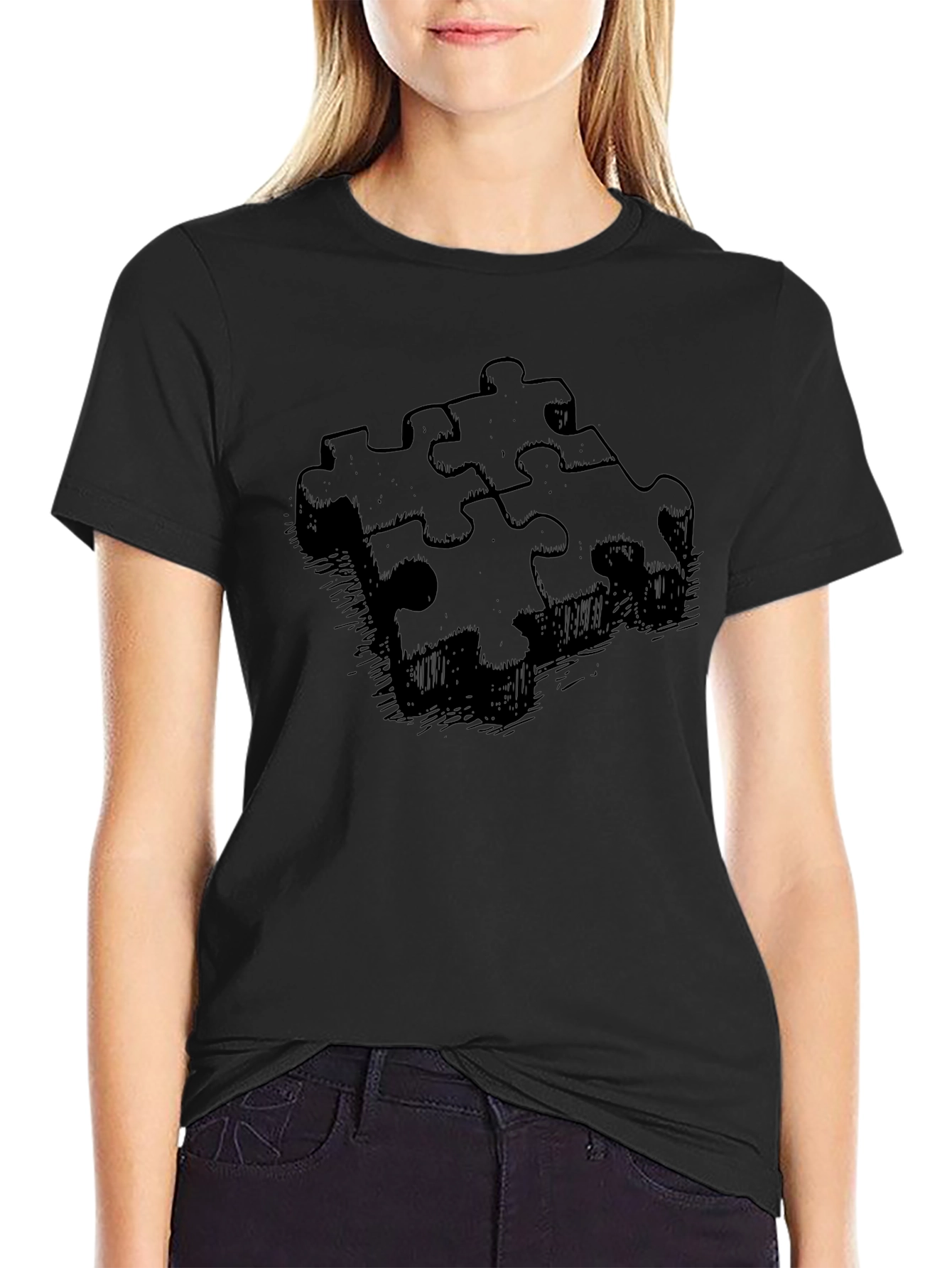 Puzzle Piece Graphic T-Shirt - Black Cotton Tee