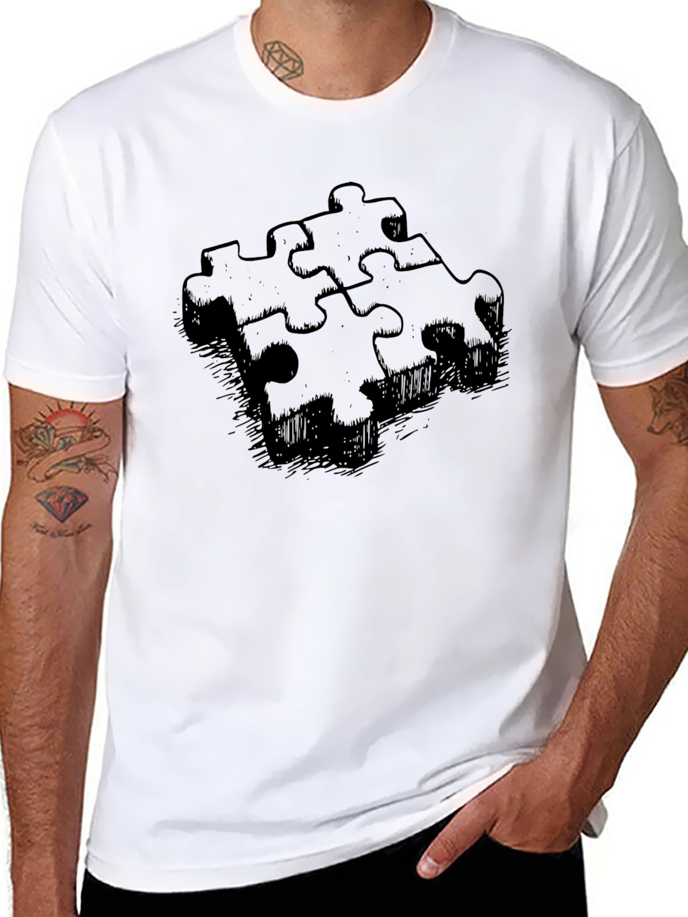 Puzzle Piece Graphic T-Shirt - Black Cotton Tee