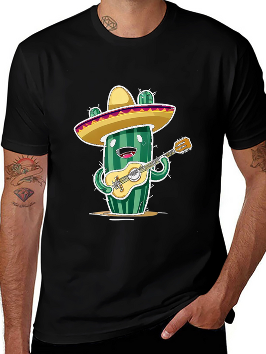 Cactus Musician Graphic Tee - Playful Novelty T-Shirt