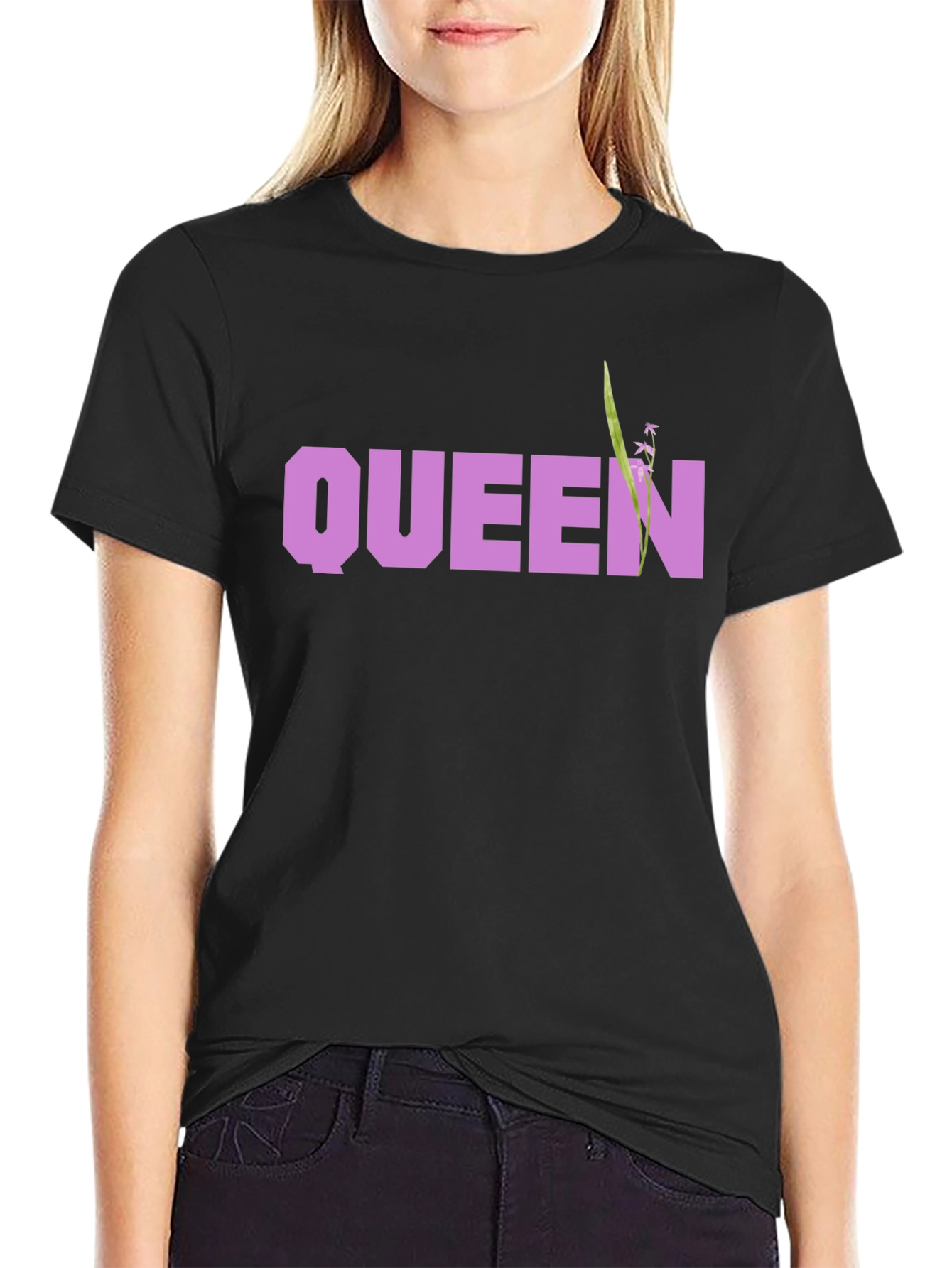 Queen Floral Graphic Black T-Shirt