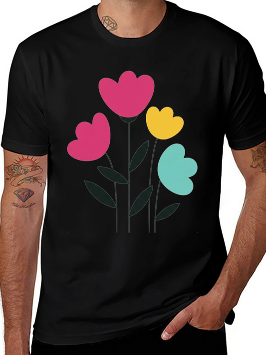 Floral Print Black T-Shirt: Colorful Flower Graphic Tee