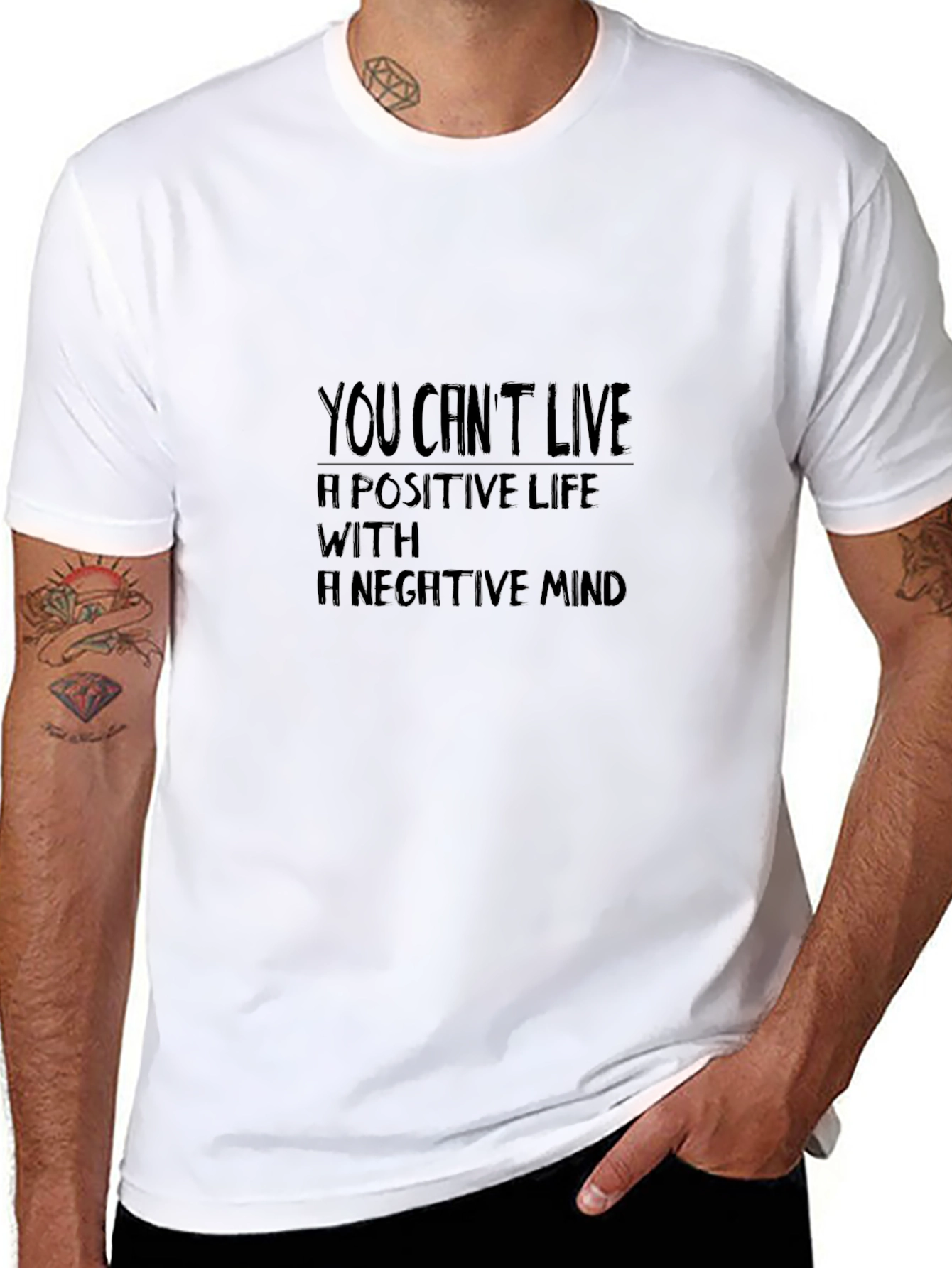 Inspirational Black T-Shirt - Positive Life Negative Mind