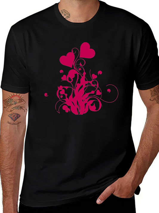 Stylish Black Tee with Heart Vines Graphic