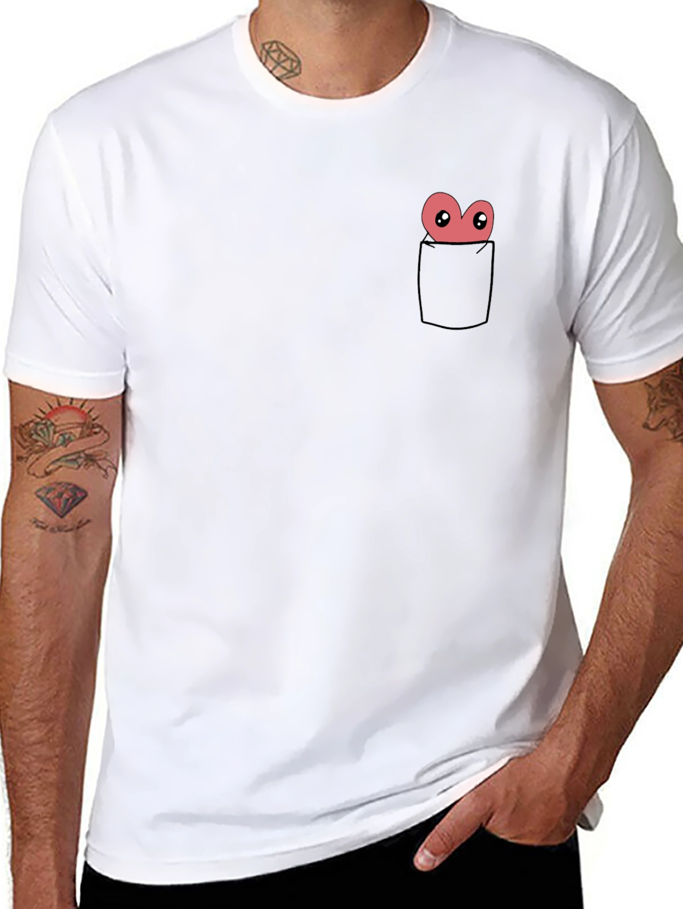 Funny Cartoon Heart Pocket T-Shirt