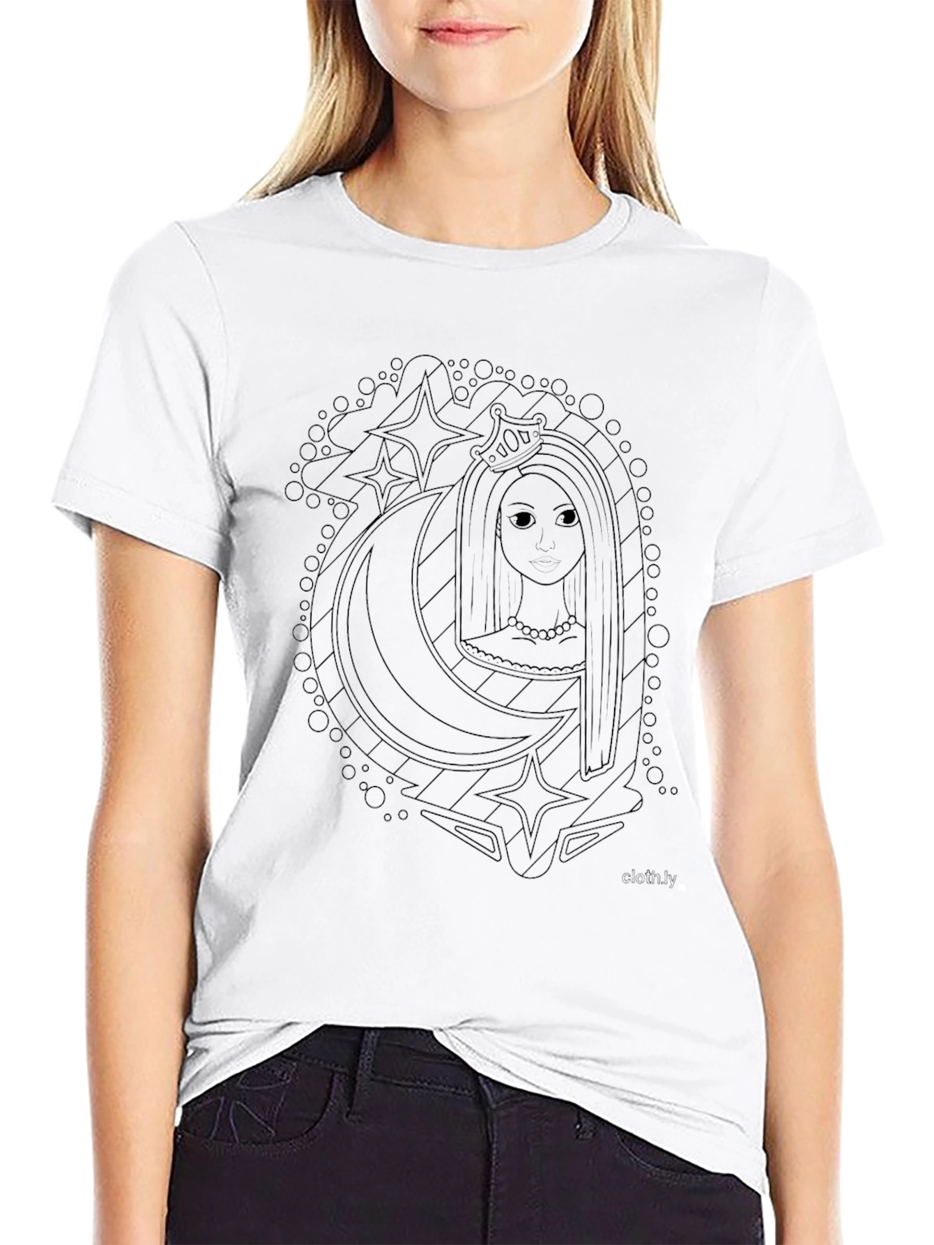 Black T-Shirt with Moon Princess Graphic