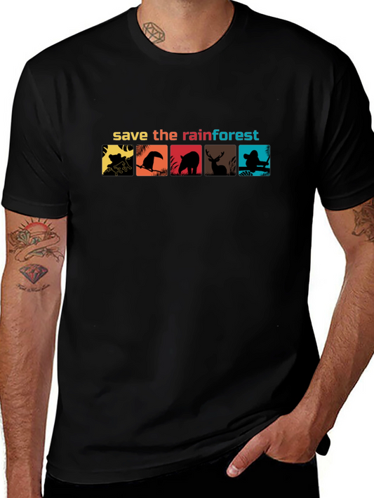 Save the Rainforest Graphic Tee - Black Cotton T-Shirt