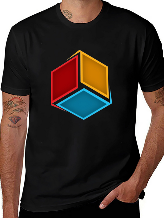 Modern Geometric Cube Graphic Tee - Bold Style