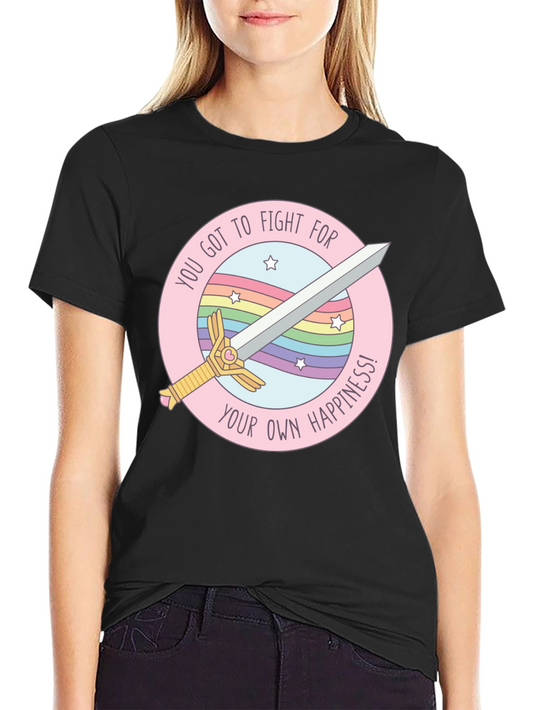 Fight For Your Happiness T-Shirt: Sword & Rainbow Design