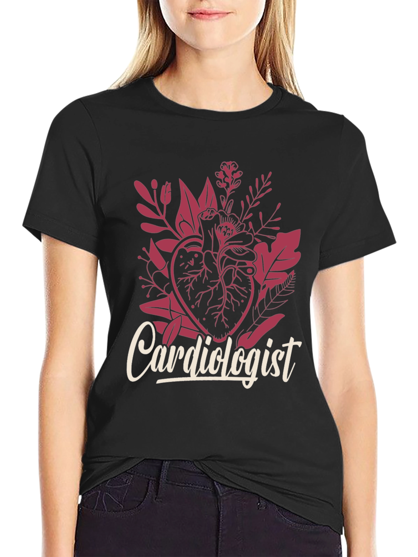 Cardiologist Heart Floral Graphic T-Shirt