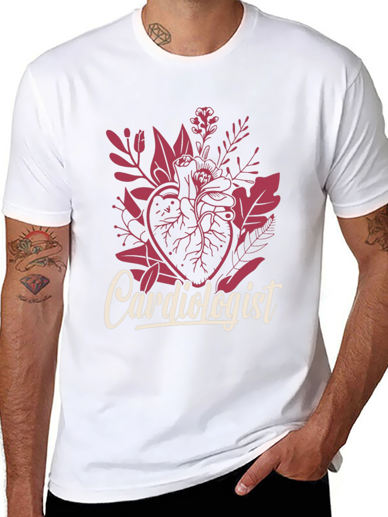 Cardiologist Heart Floral Graphic T-Shirt