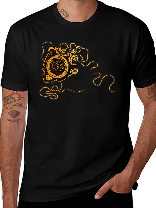 Black T-Shirt with Gold Abstract Design