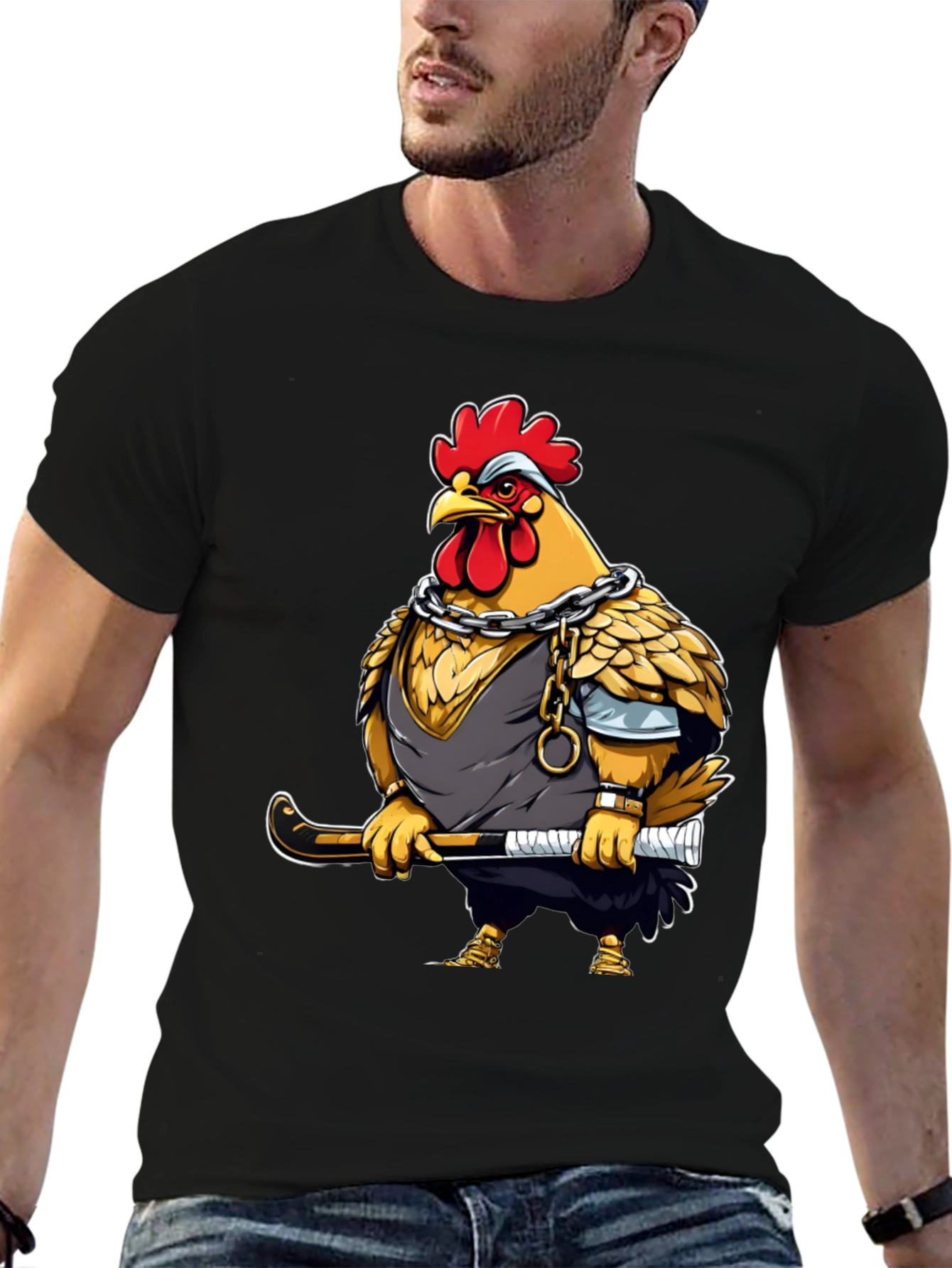 Hockey Chicken T-Shirt - Black Graphic Tee