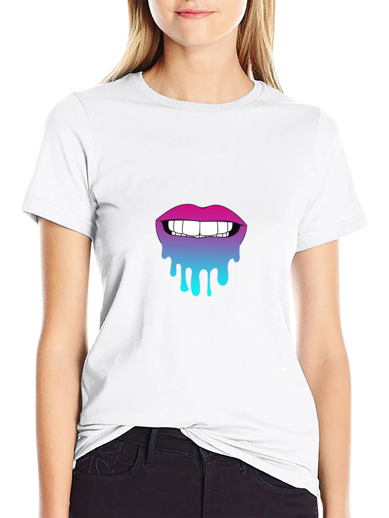 Dripping Lips Graphic Tee - Stylish Black Cotton T-Shirt