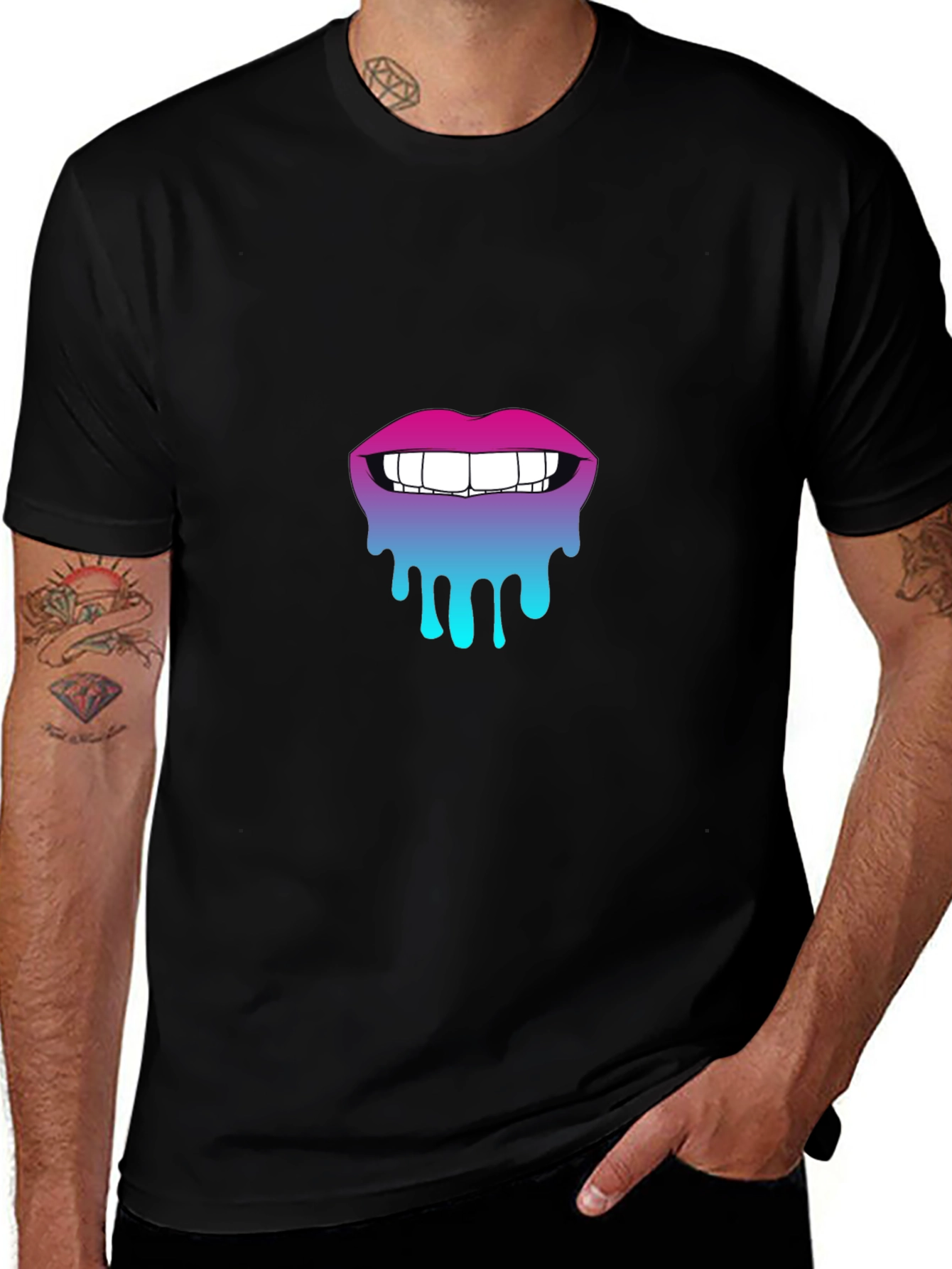 Dripping Lips Graphic Tee - Stylish Black Cotton T-Shirt