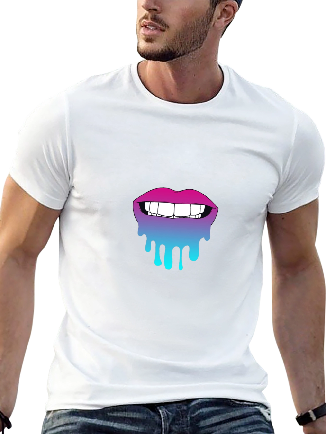 Dripping Lips Graphic Tee - Stylish Black Cotton T-Shirt