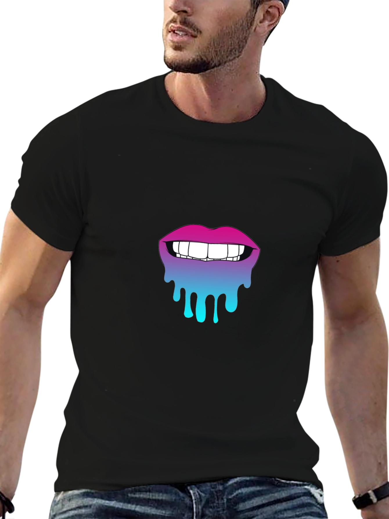 Dripping Lips Graphic Tee - Stylish Black Cotton T-Shirt