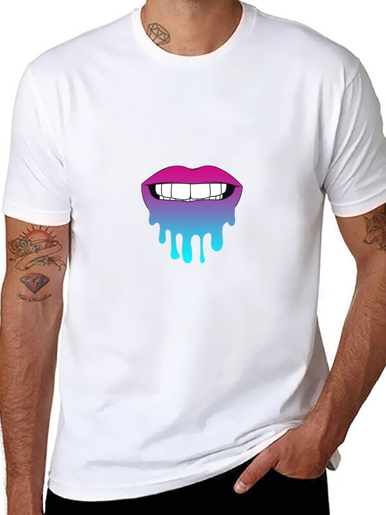Dripping Lips Graphic Tee - Stylish Black Cotton T-Shirt