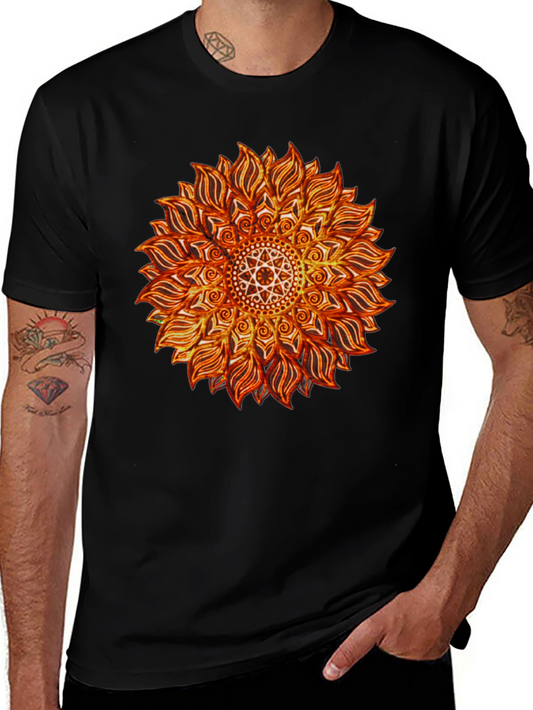 Fiery Mandala Graphic Tee - Unique Design Soft Cotton