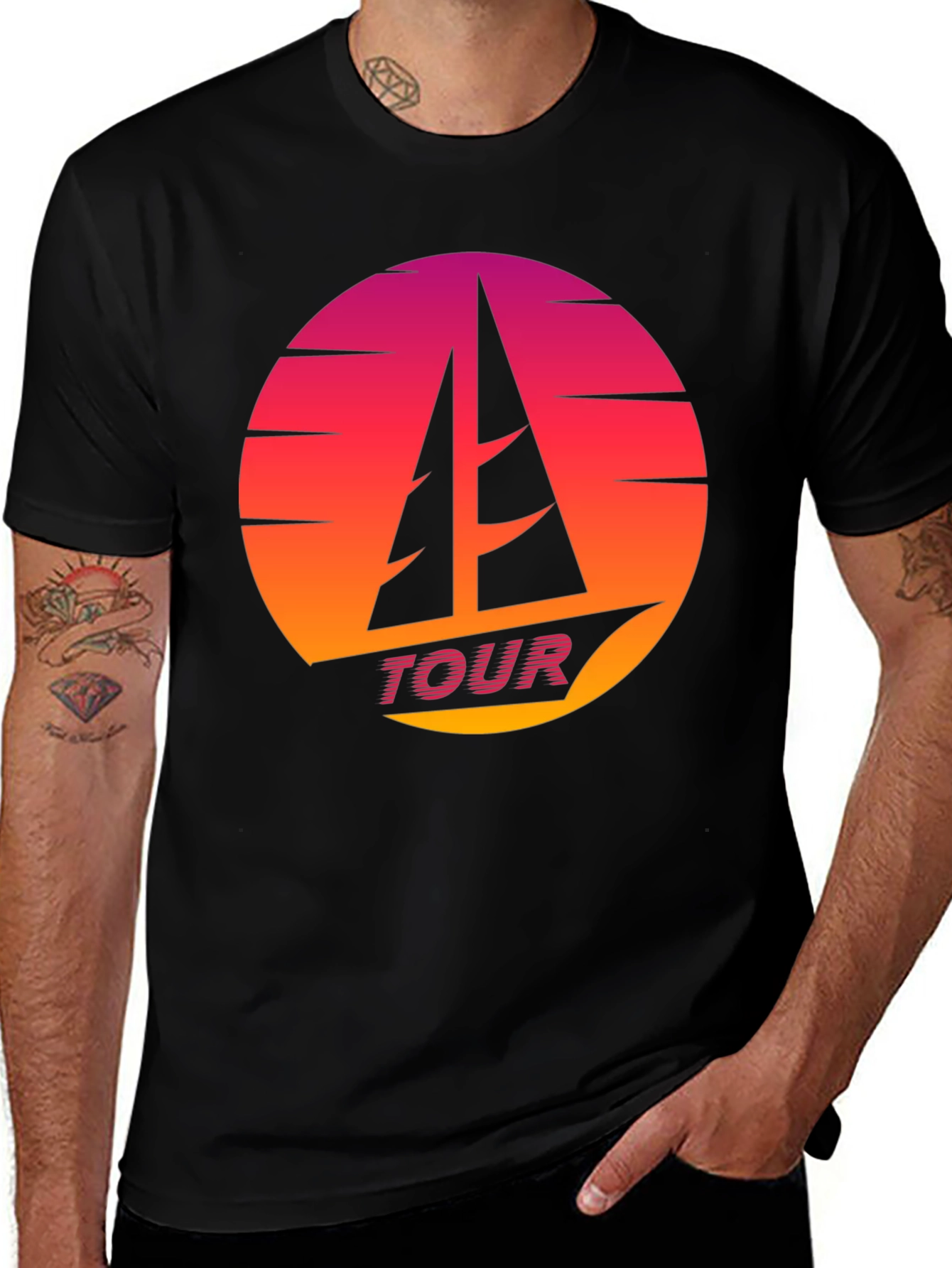 Retro Sunset Sailboat TOUR T-Shirt
