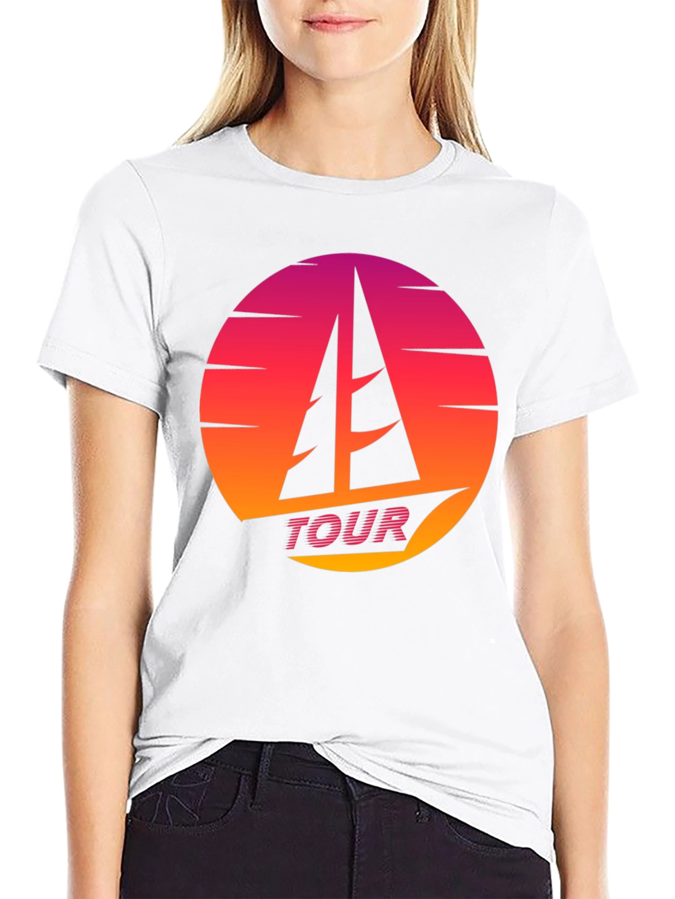 Retro Sunset Sailboat TOUR T-Shirt