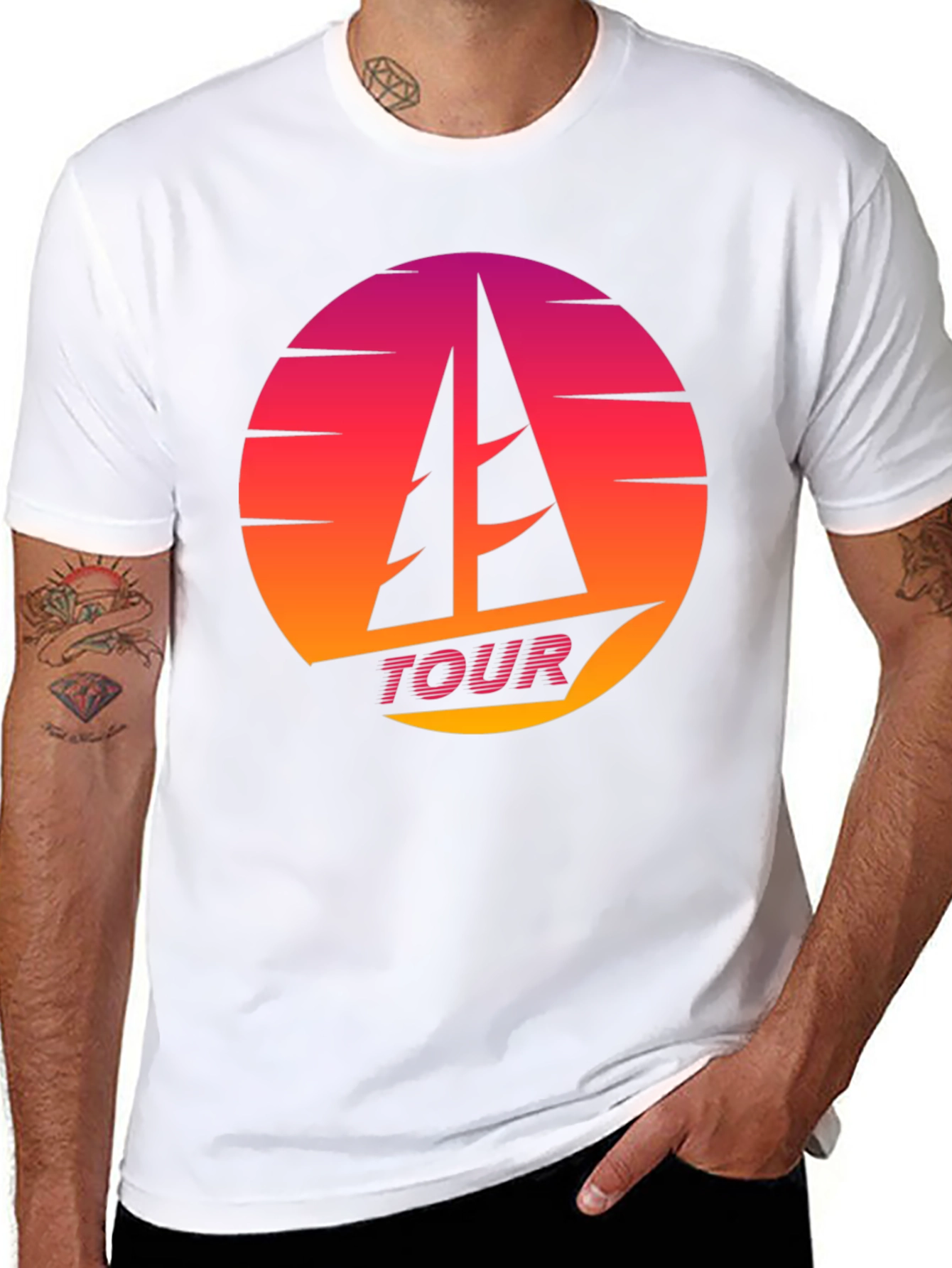 Retro Sunset Sailboat TOUR T-Shirt