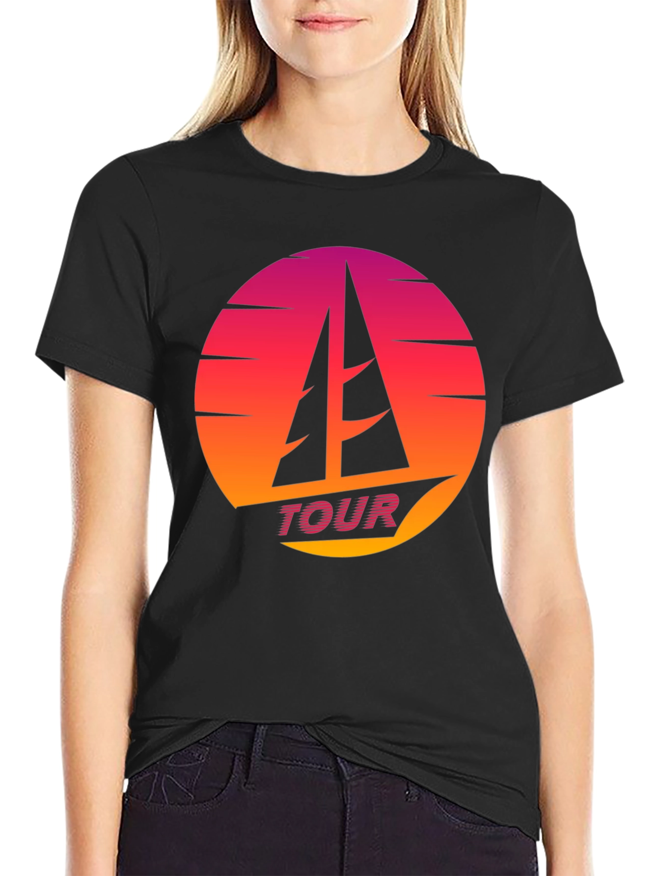 Retro Sunset Sailboat TOUR T-Shirt