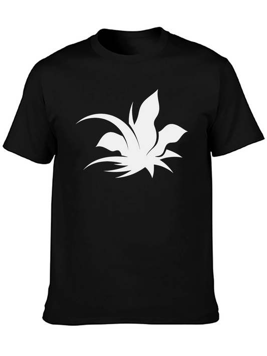 Stylish Black Tee with Abstract Plant Design