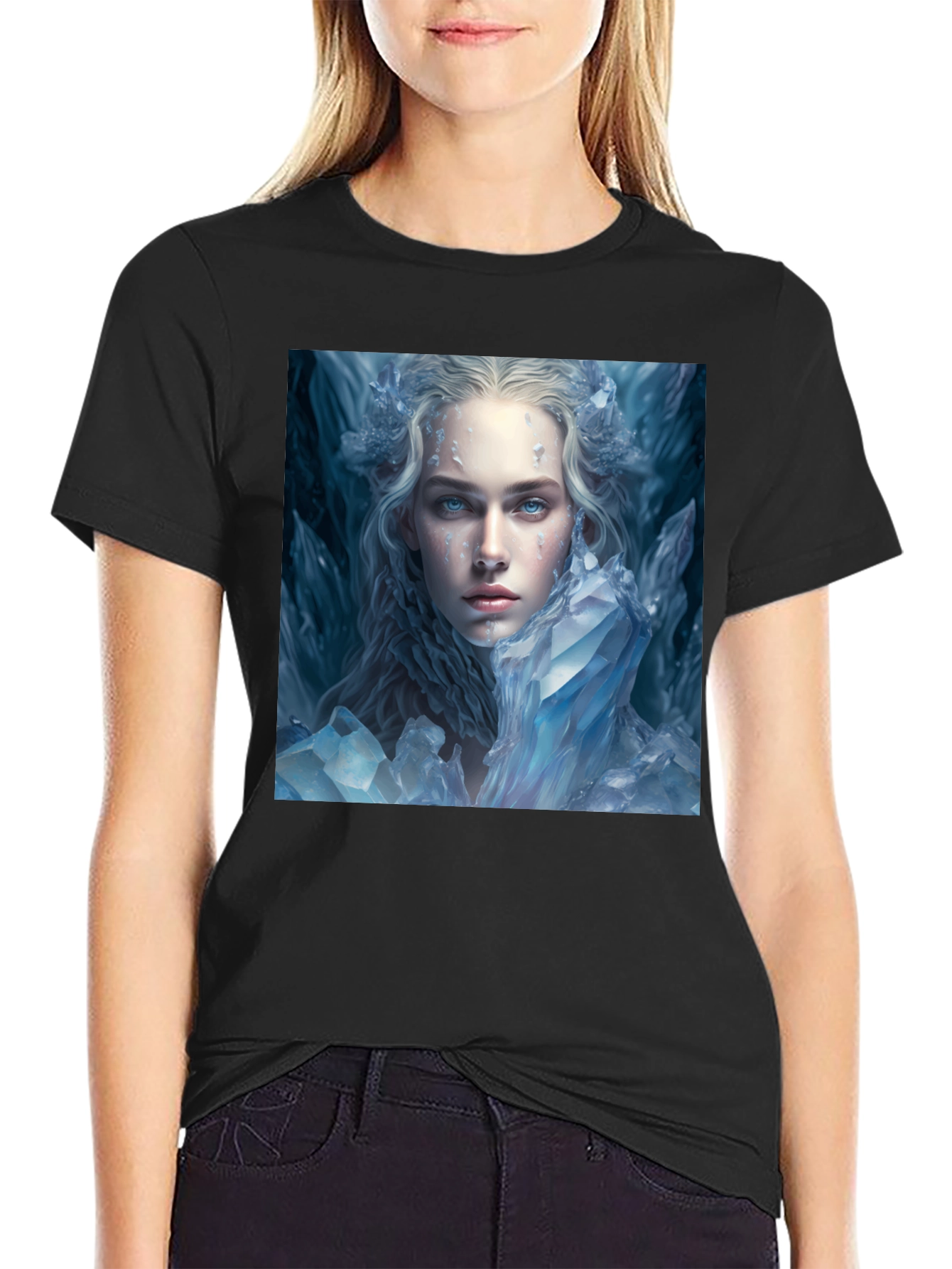Icy Queen Graphic Tee - Black Cotton Blend Shirt