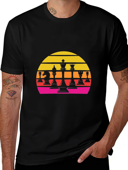 Chess Sunset Graphic Tee - Retro Style