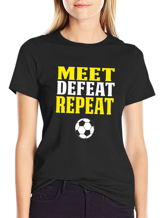 Meet Defeat Repeat Soccer Graphic T-Shirt