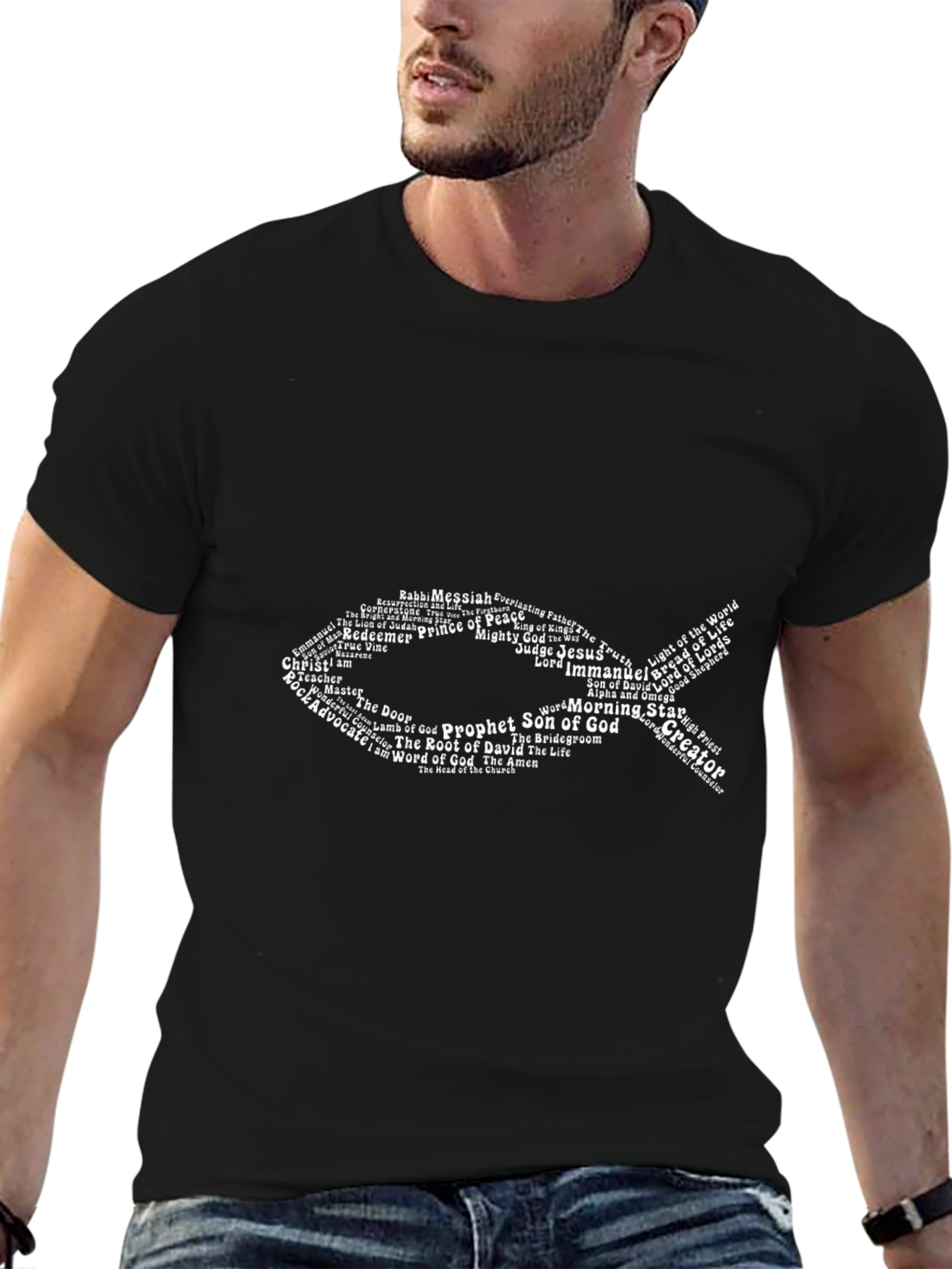 Christian Jesus Fish Graphic T-Shirt - Black