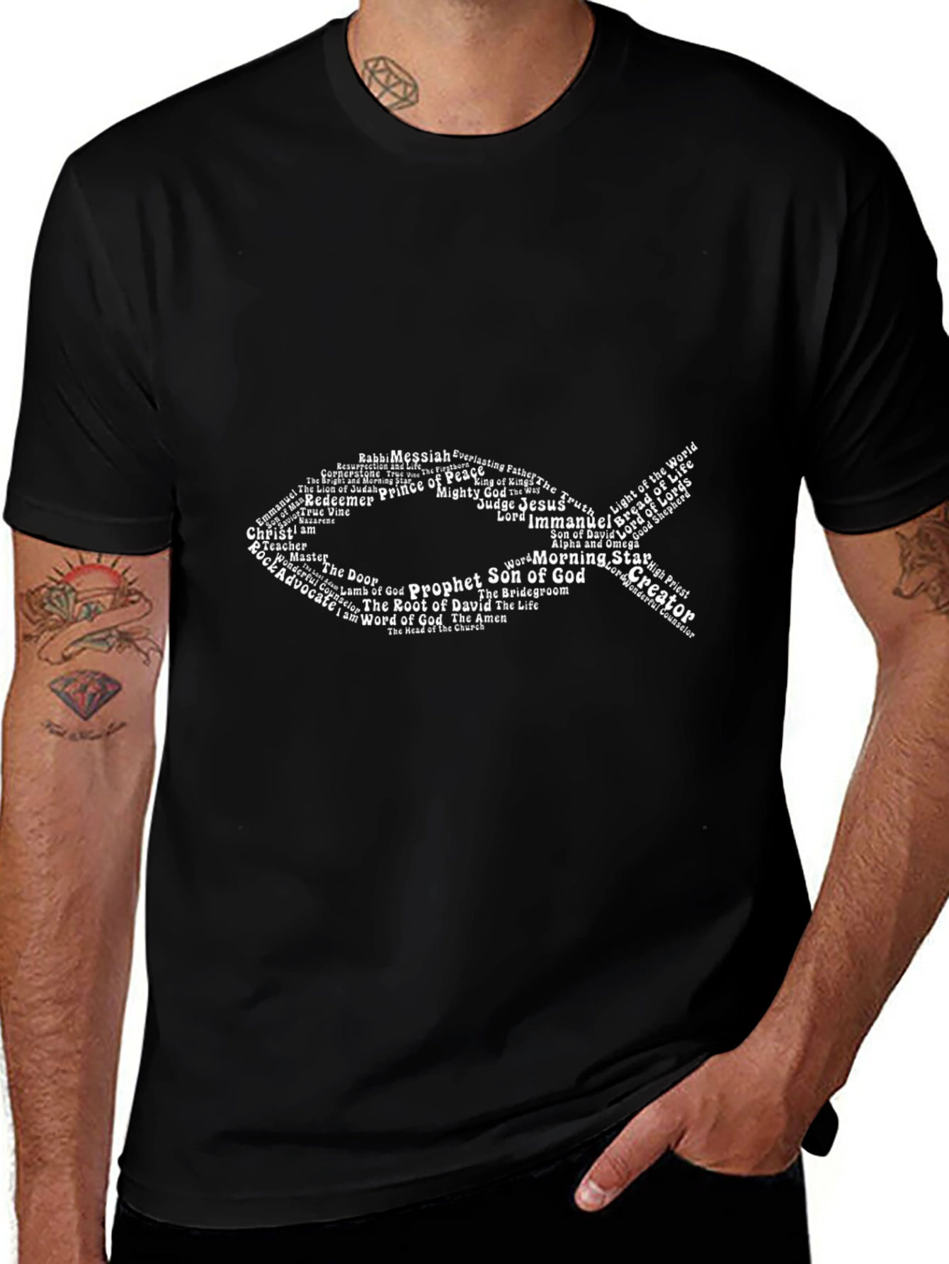 Christian Jesus Fish Graphic T-Shirt - Black