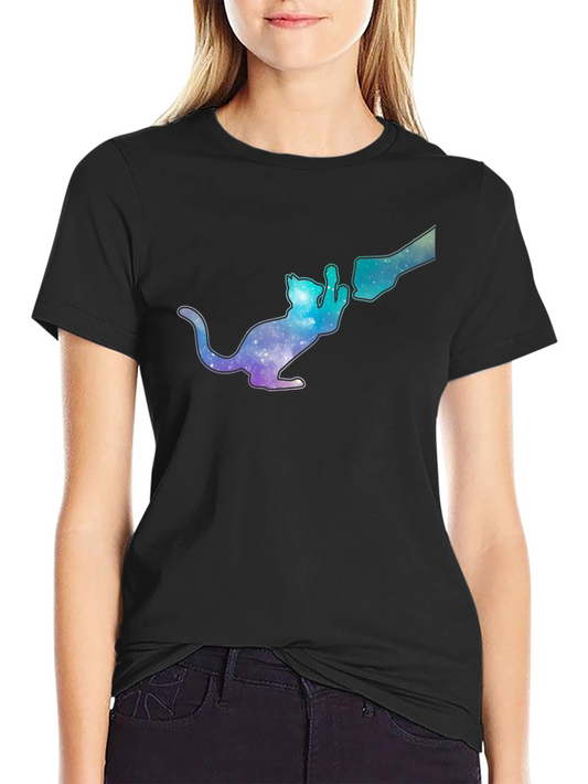 Cosmic Cat T-Shirt - Galaxy Kitten Reaching