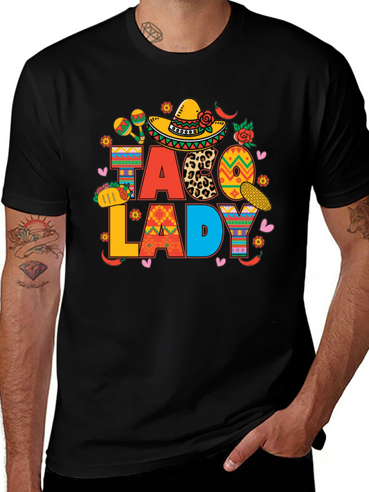 Taco Lady Black Graphic T-Shirt Cinco de Mayo