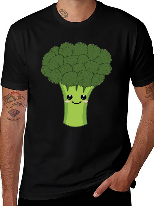 Cute Broccoli Graphic Tee - Black Cotton T-Shirt