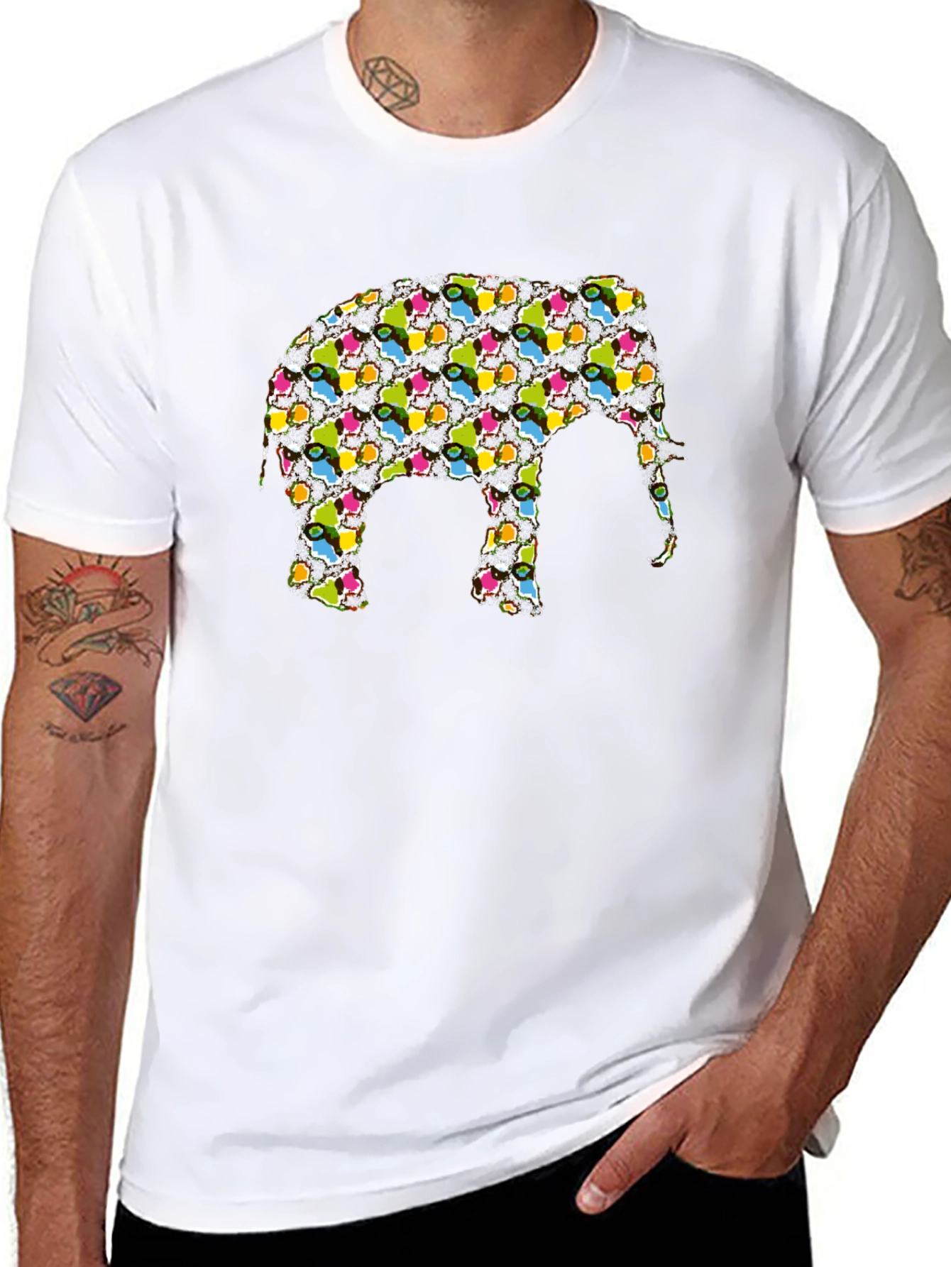 Funky Elephant Graphic Tee - Black Cotton T-Shirt