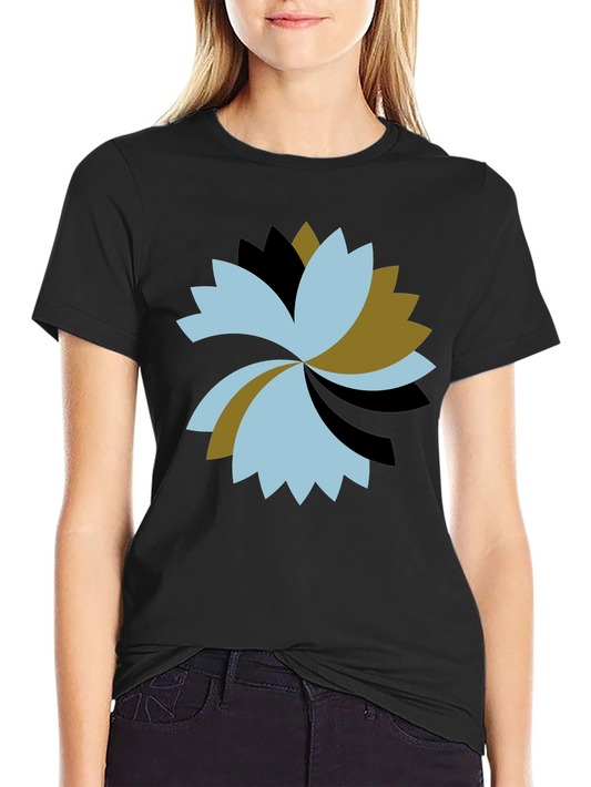 Abstract Geometric Flower Black T-Shirt