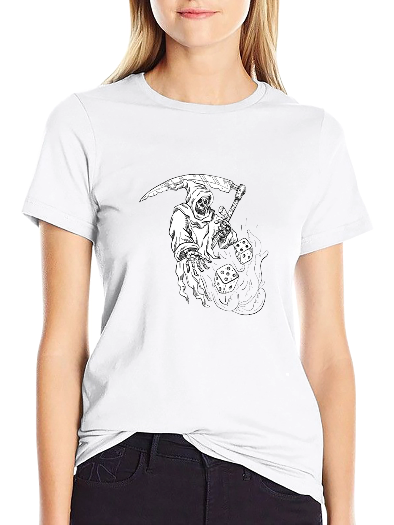 Grim Reaper Dice Graphic Tee - Black Cotton T-Shirt