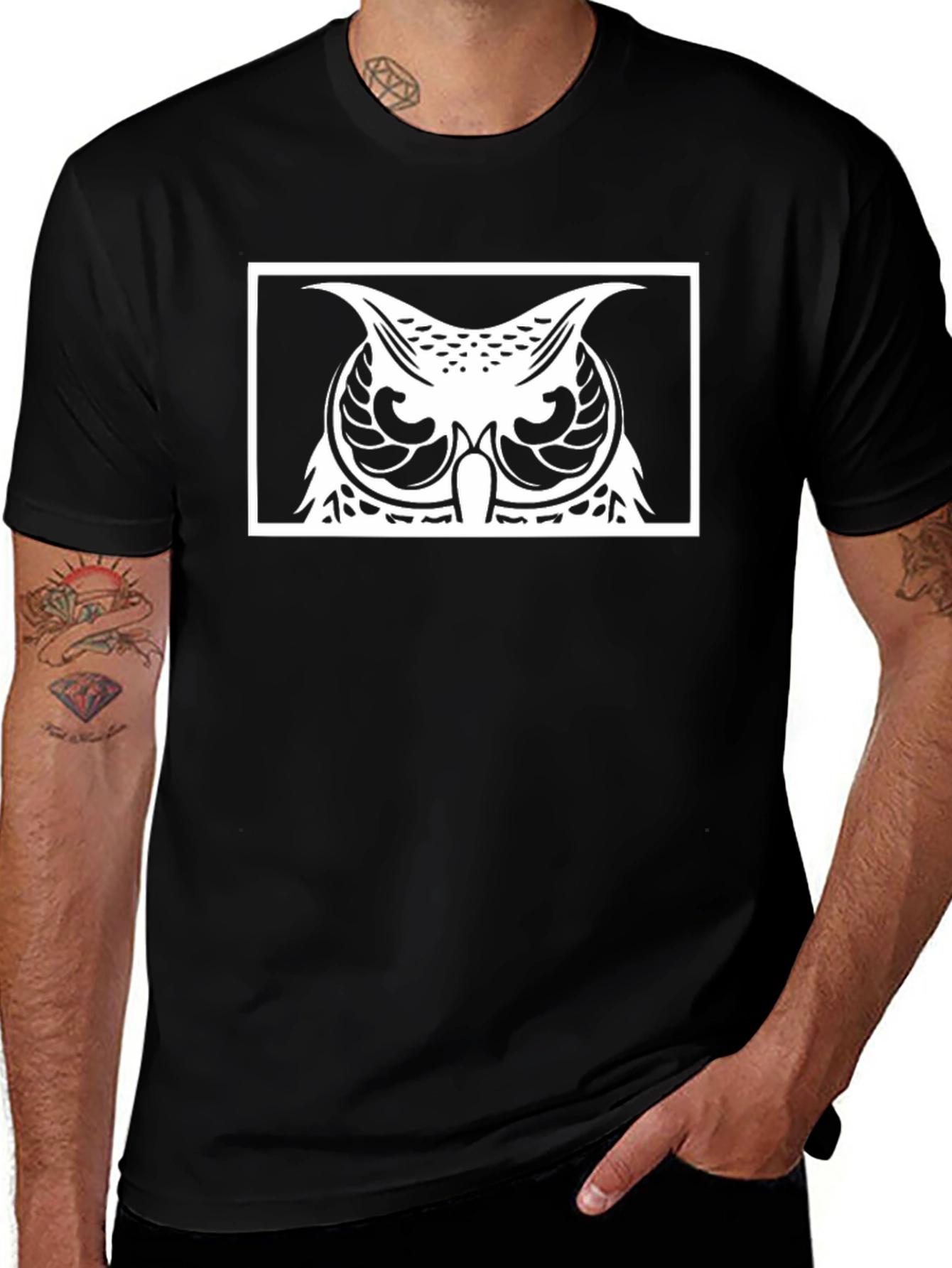 Owl Graphic Black T-Shirt - Unique Bird Design