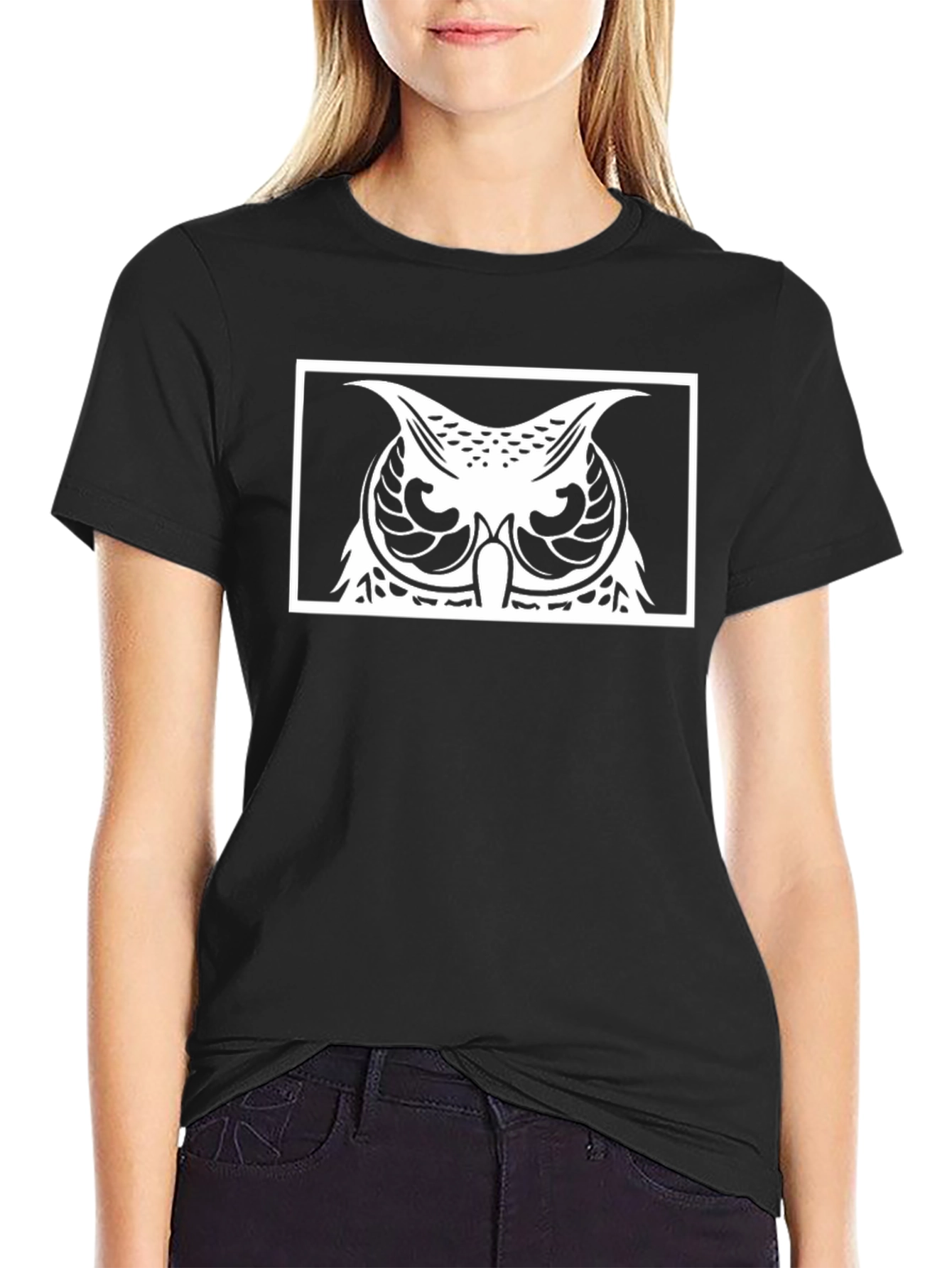 Owl Graphic Black T-Shirt - Unique Bird Design