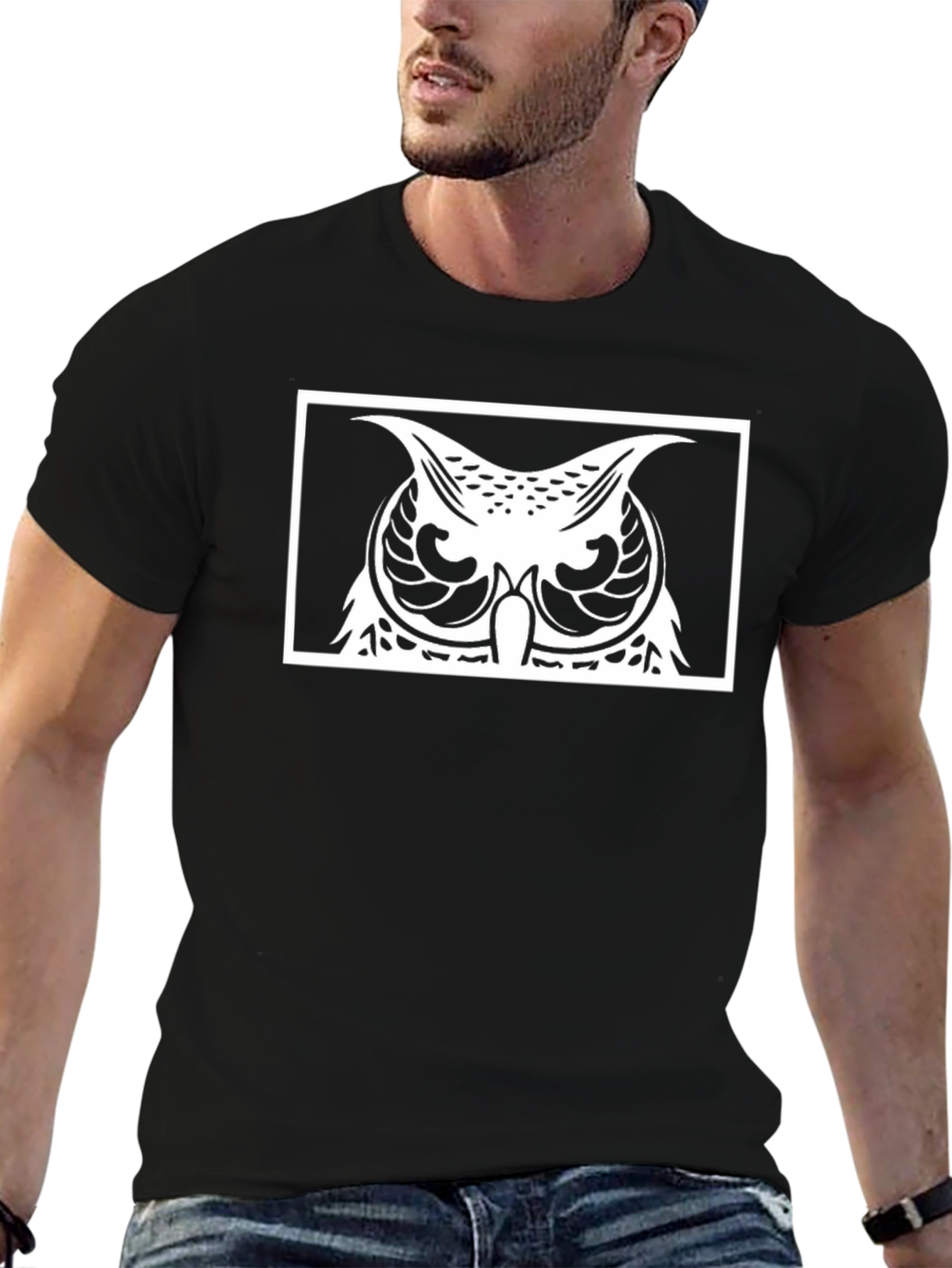 Owl Graphic Black T-Shirt - Unique Bird Design