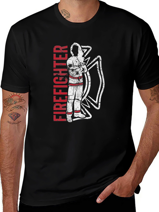 Firefighter Graphic Print Black T-Shirt