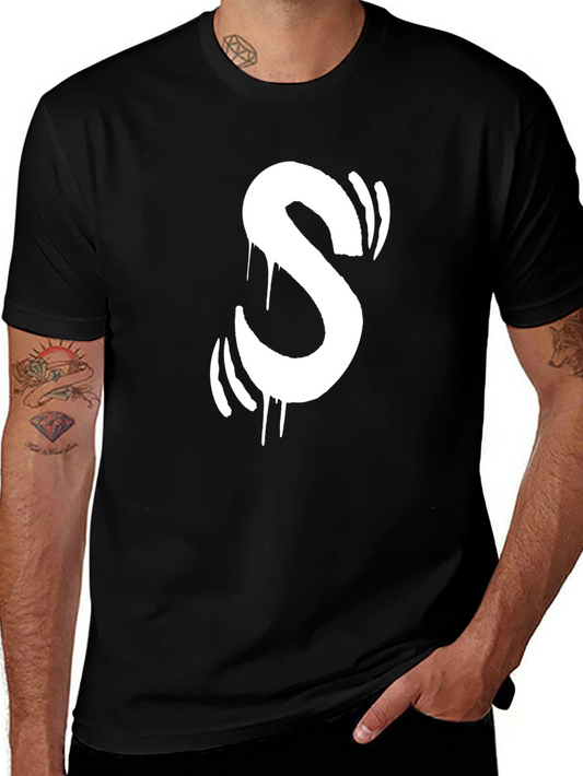 Urban Style Black T-Shirt with White Graffiti S